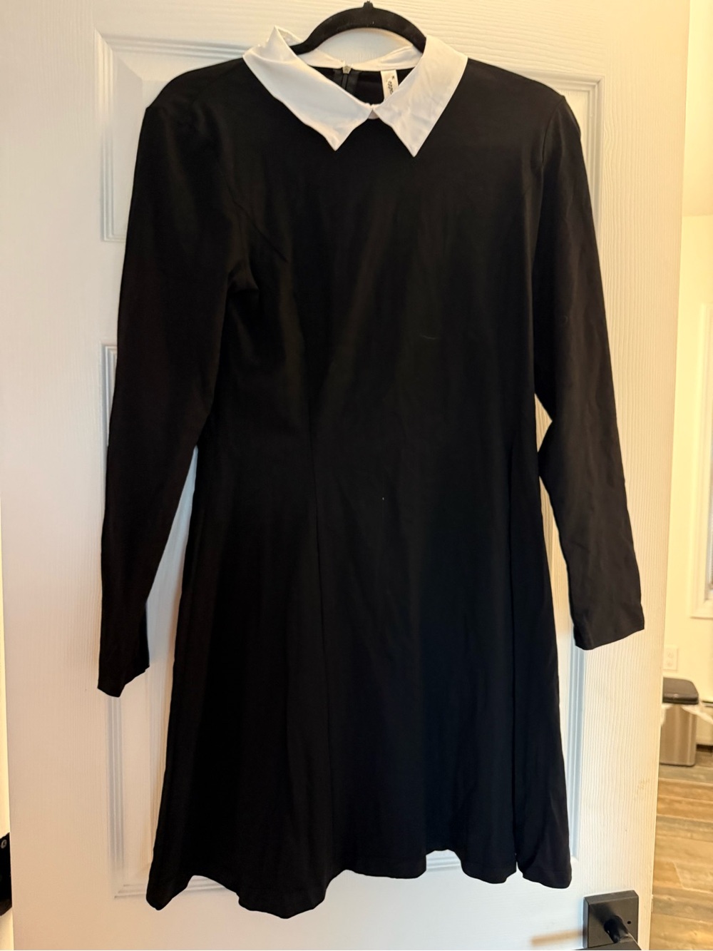 Black Long-Sleeve Dress with White Peter Pan Collar